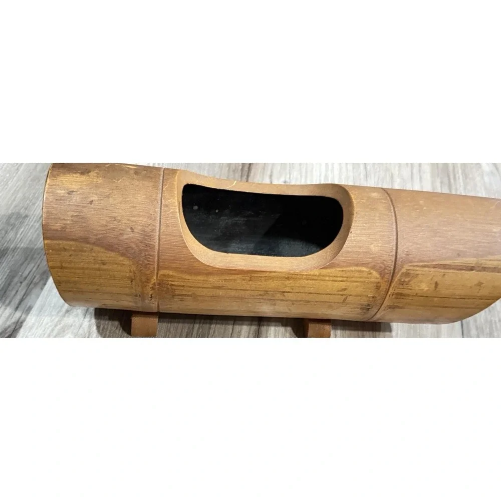Vintage Japanese Horizontal Thick Bamboo Segment Vase IKEBANA Modern Traditional